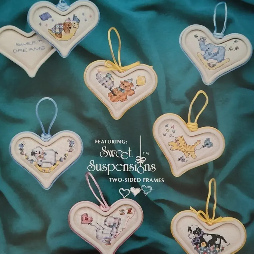 Susan Bates Sweet Hearts Cross Stitch Patterns Baby, Lamp, Cow, Bunny, Cat, Bear